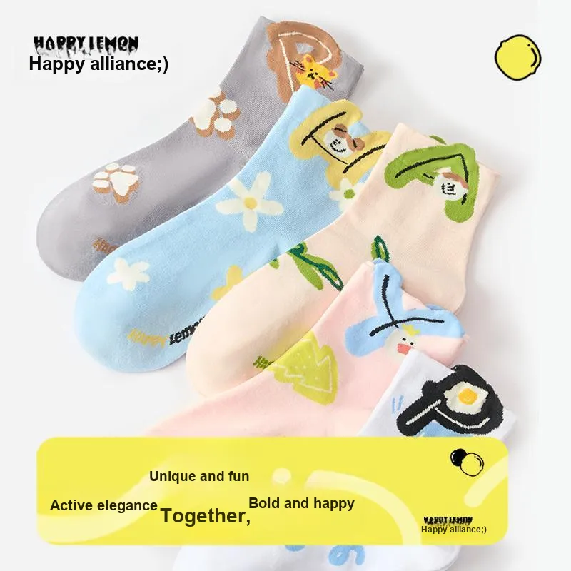 Happylemon Mid Calf Socks Women's 5 Pack-3
