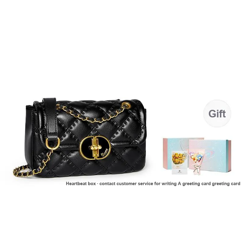 15 MINS Cow Leather Chain Bag Shoulder Bag Crossbody Bag Small Size Women's Ecru/Black-6