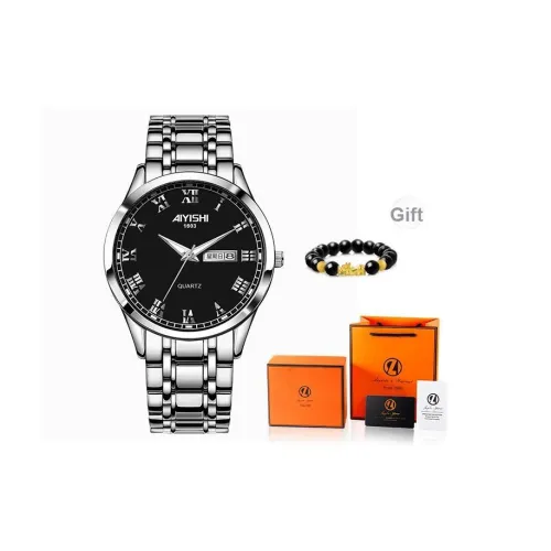 AIYISHI Кварцевый механизм стальной ремешок мужские часы черный циферблат
