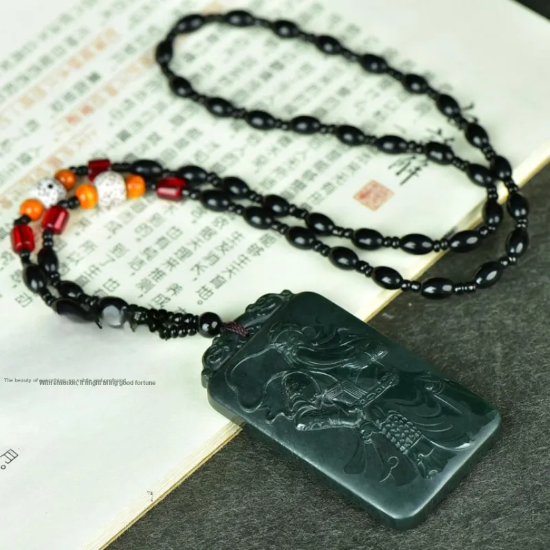 Jing Ruyu Hetian Jade Necklace Jade Pendant Green Jade Unisex-5