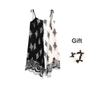 XUOIZA Slip Dresses Women's Black White Cropped+Bowknot Hair Tie Comes With