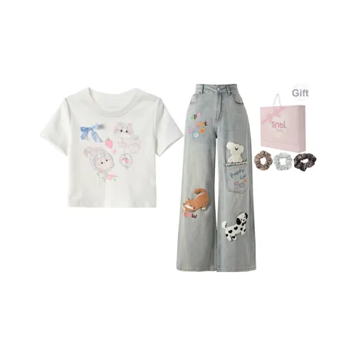 SNBL Повседневный костюм женская футболка + джинсы