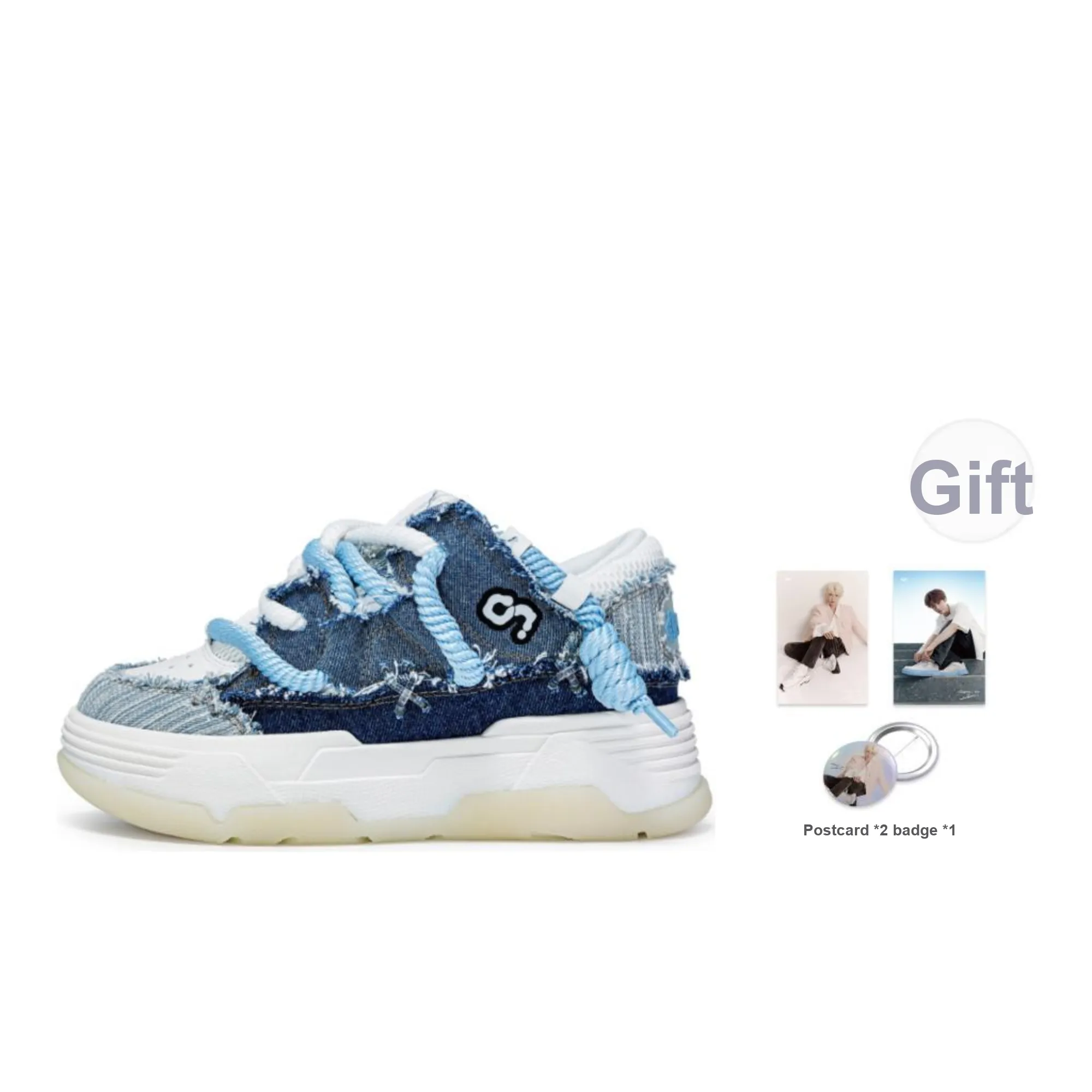 CN Denim Blue Height Increasing Wear-Resistant Lightweight Breathable Slip-Resistant Low-Top Skateboard Shoes Unisex