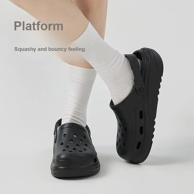 UTUNE Clogs Summer Platform Height Increasing Closed Toe Slip Resistant Home Slippers-11