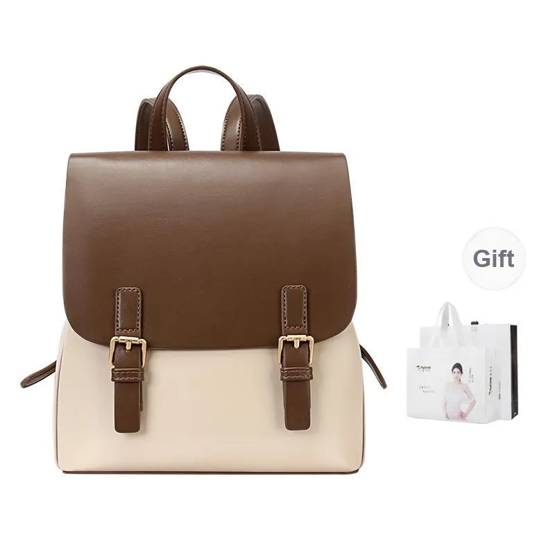 TUCANO Leather University Student Everyday Handbag, Backpack Regular Women's Apricot-5