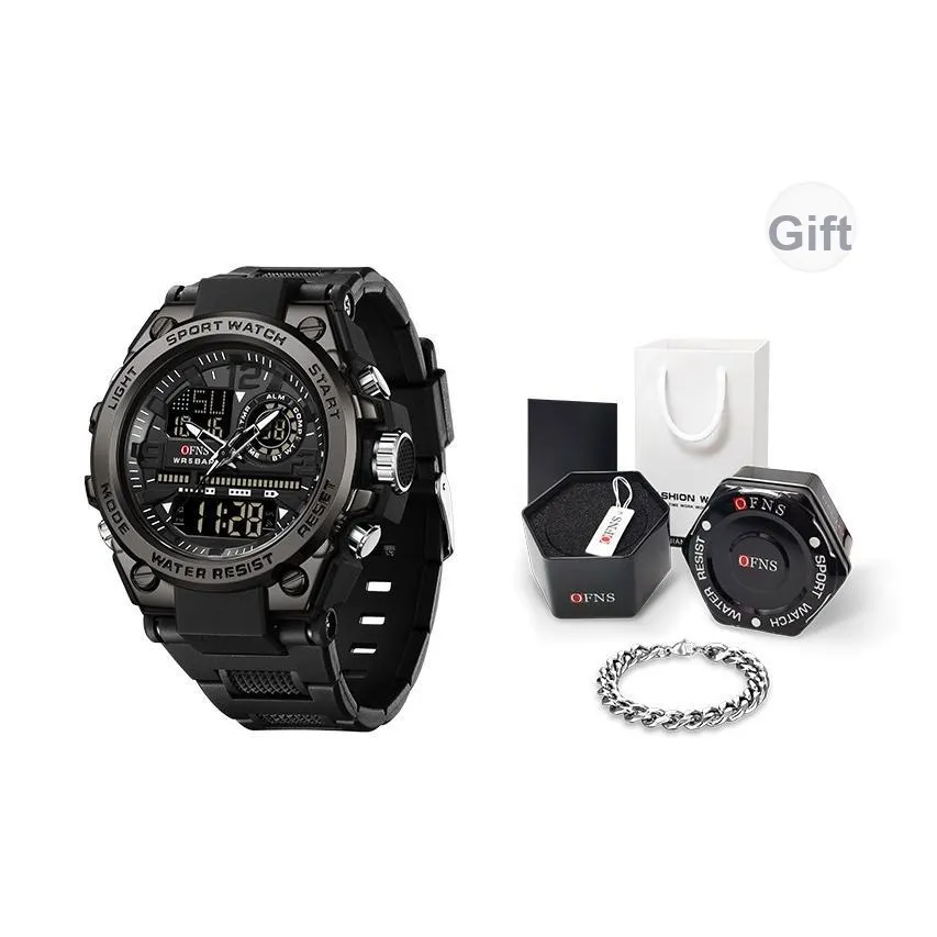 OFNS Freedom Warrior Collection Электронный + Кварцевый механизм TPU Ремешок Часы Мужские Черный циферблат