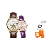 Brown Leather White Dial+Purple Leather White Dial Couple Watches