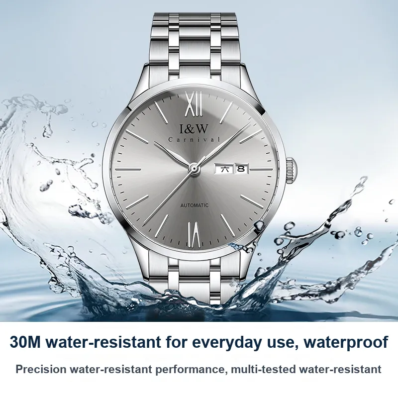 I&W CARNIVAL HWGUOJI Automatic Mechanical Movement Stainless Steel Watchband Watch Men's Watches Gray Dial-5