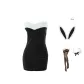 6990 Black-White[Bunny Ear Headband-Neck Ring-Dress-T Pants-Wristband *2]-7210 Black[Long Socks]