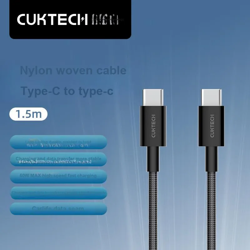 CUKTECH 0.5m X 1 Beige 1.5m X Beige Type c To Type c Laptop Fast Charging Cable PD60W Charger Cable-9