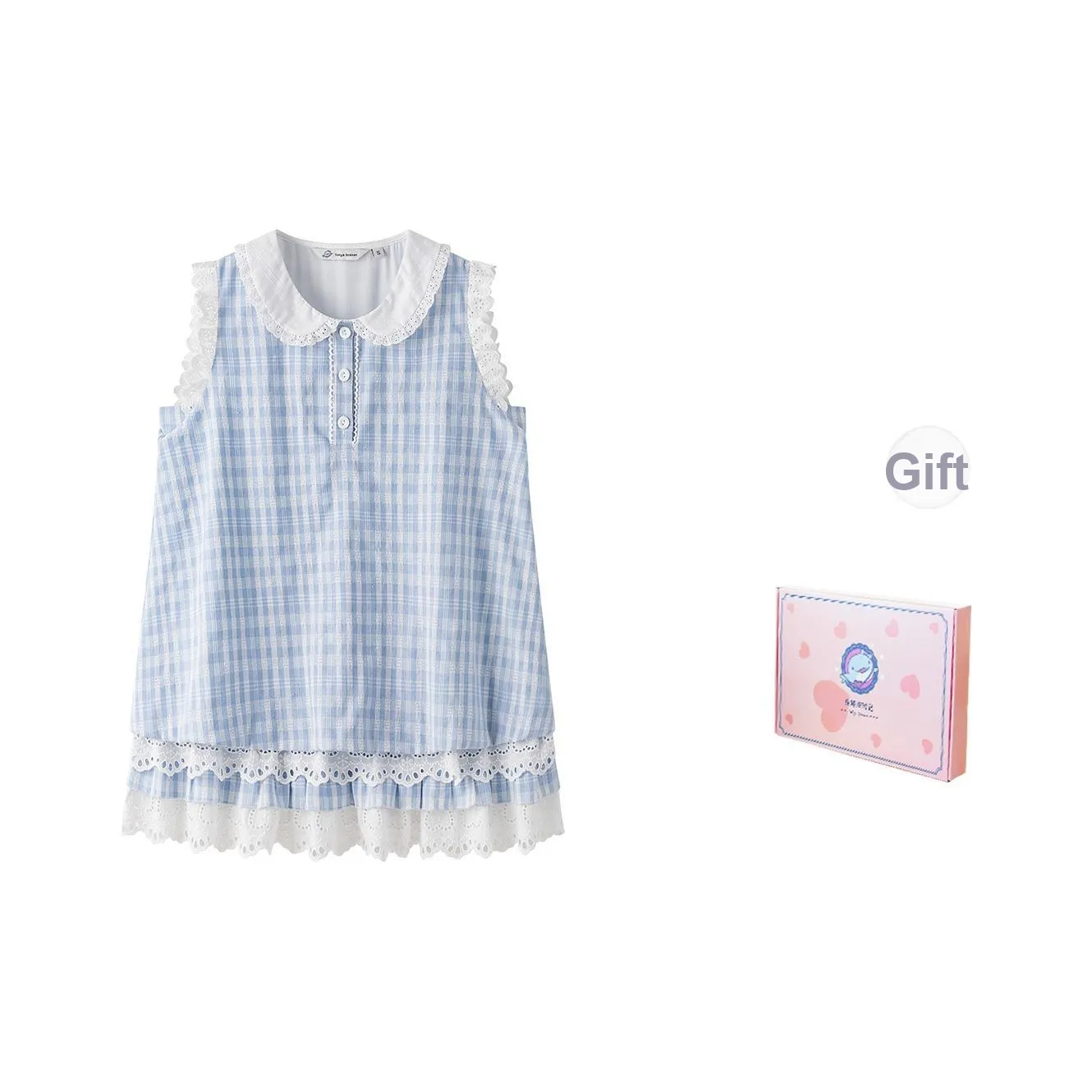 Tokyo Season Без рукавов Платье Женское Gift Box Set Синий и Белый Клетка