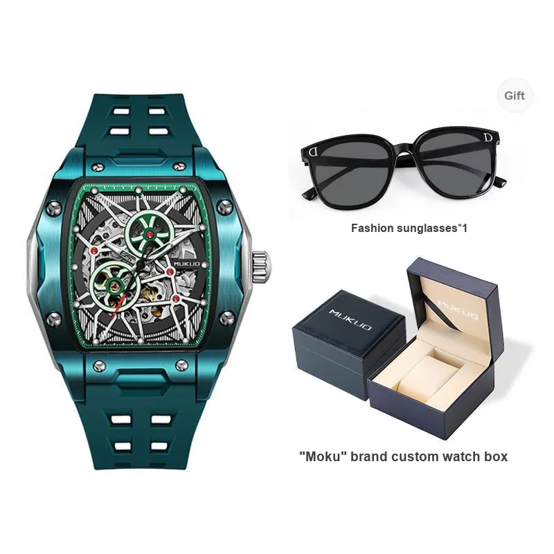 MUKUO Pioneer Collection Automatic Mechanical Movement Silicone Strap Watch Men's Watches Cut-Out Dial-6
