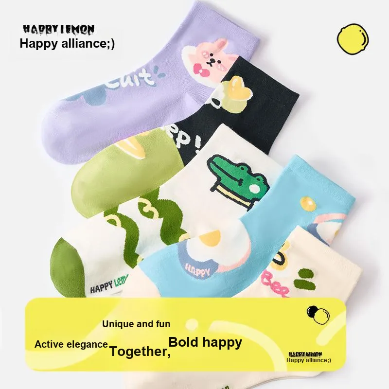 Happylemon Mid Calf Socks Women's 5 Pack-7