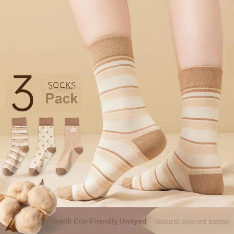Top Melon Mid Calf Socks Women's 3 Pack Khaki-3