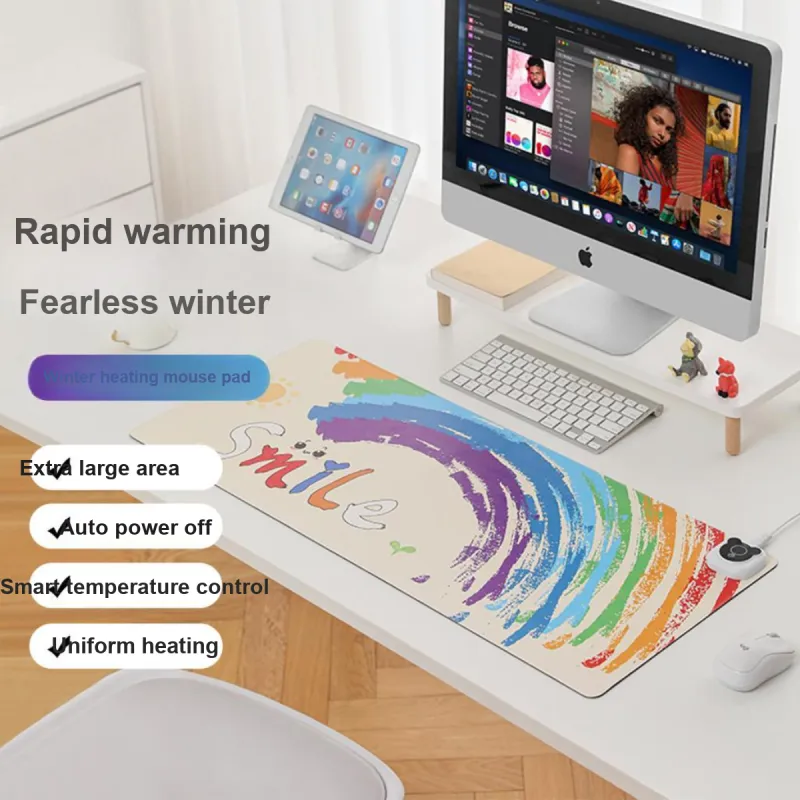 MUYKUY PU Extra Large Computer Desktop Winter Warming Desk Pad Dormitory Students Hand Warmer Pad Heating Mouse Pad-1