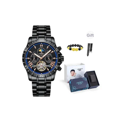ABORNI Cool Chinese Fashion Trend Механический механизм ремешок из нержавеющей стали черный циферблат мужские часы