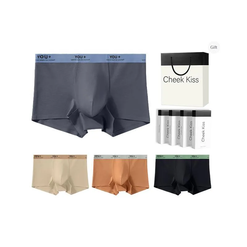 Cheekkiss Underpants Men's Breathable Antibacterial New Arrival Fashion Letter Mid Rise Briefs Gift Box 4 Pack-6