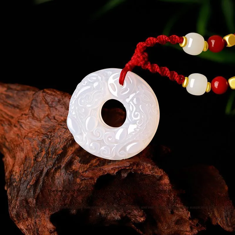 Lao Feng Xiang Natural Chalcedony Necklace Pair Unisex-5