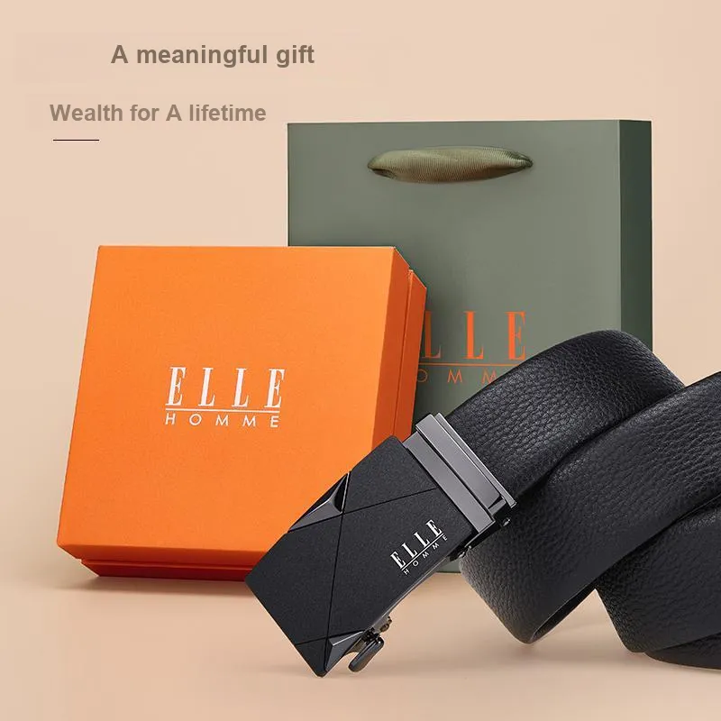 ELLE HOMME Top Grain Cow Leather Business Workplace Etiquette Elegance Belt Men's Gunmetal Width 3.5CM-2