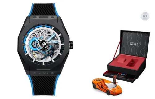 BONEST GATTI King Speed Automatic Mechanical Movement Rubber Strap Watch Men's Watches Cut Out Dial