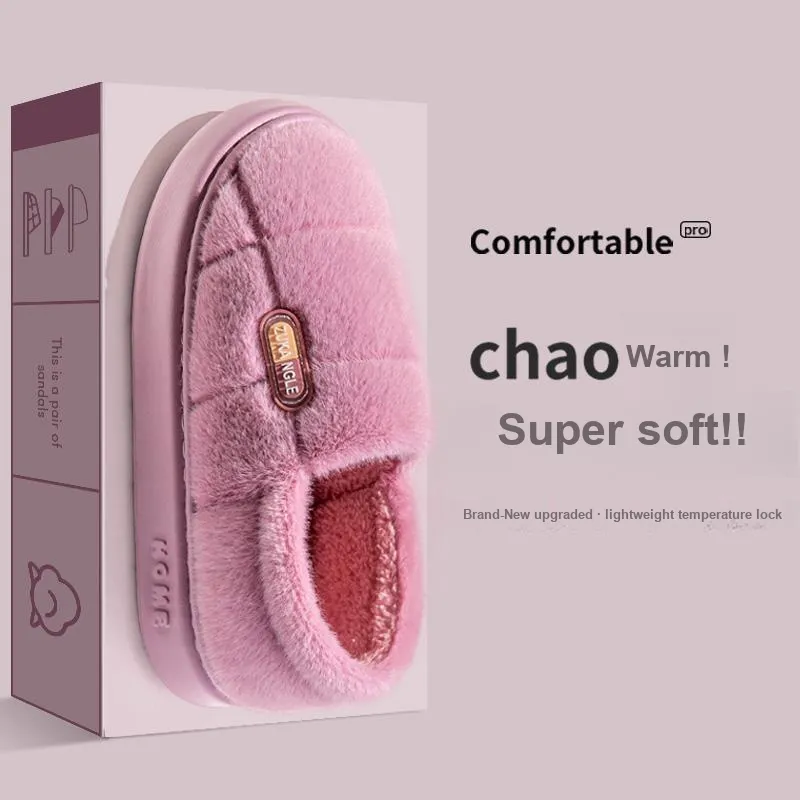 Foot Recreation Winter Warm Minimalist Style Square Cotton Slippers Home Slippers Unisex-13
