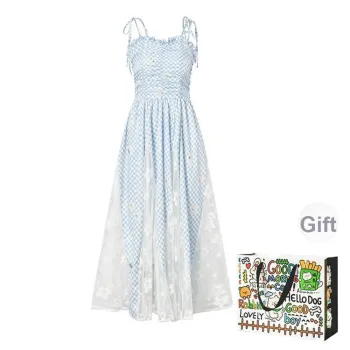 OURUOKE Slip Dresses Women's Blue Shopping Bag Included