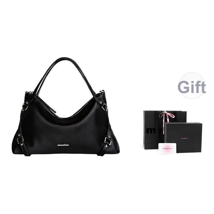 Muuluu Mercerized Satin One Shoulder Bag Medium Size Women's Black