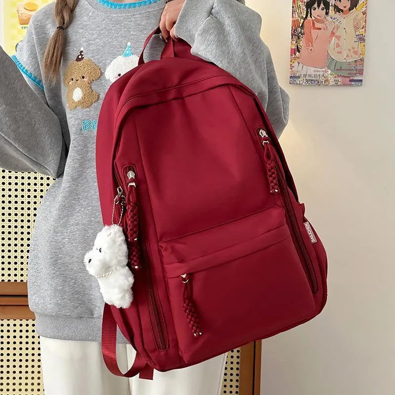LUVISTRUE Nylon Backpack Unisex Black/Pink/Burgundy/Light Yellow-15