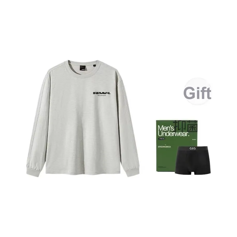 GXG Длинный рукав Т-рубашка Мужская Светло-Серый