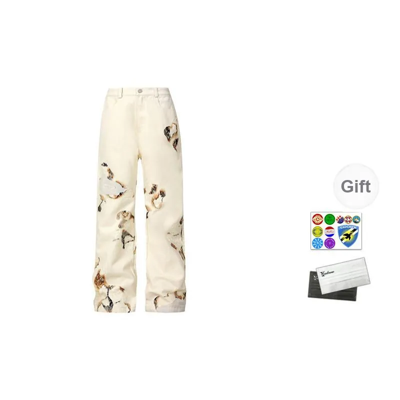 YADcrew Casual Pants Unisex Free Custom Badge Set Beige Apricot