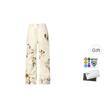 YADcrew Casual Pants Unisex Free Custom Badge Set Beige Apricot