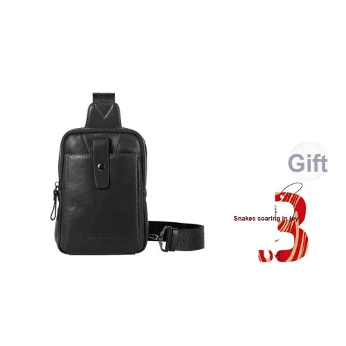 Sharkborough Cow Leather Crossbody Bags Sling Bags Medium Size Men's Black