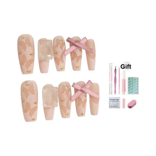 Meow Man A Матовый Cut Out Бабочка Нежно-розовый Девичий Ледяная прозрачность Квадрат Ромб False Nail MID Длина (размер в длину) Розовый Smudge 25mm