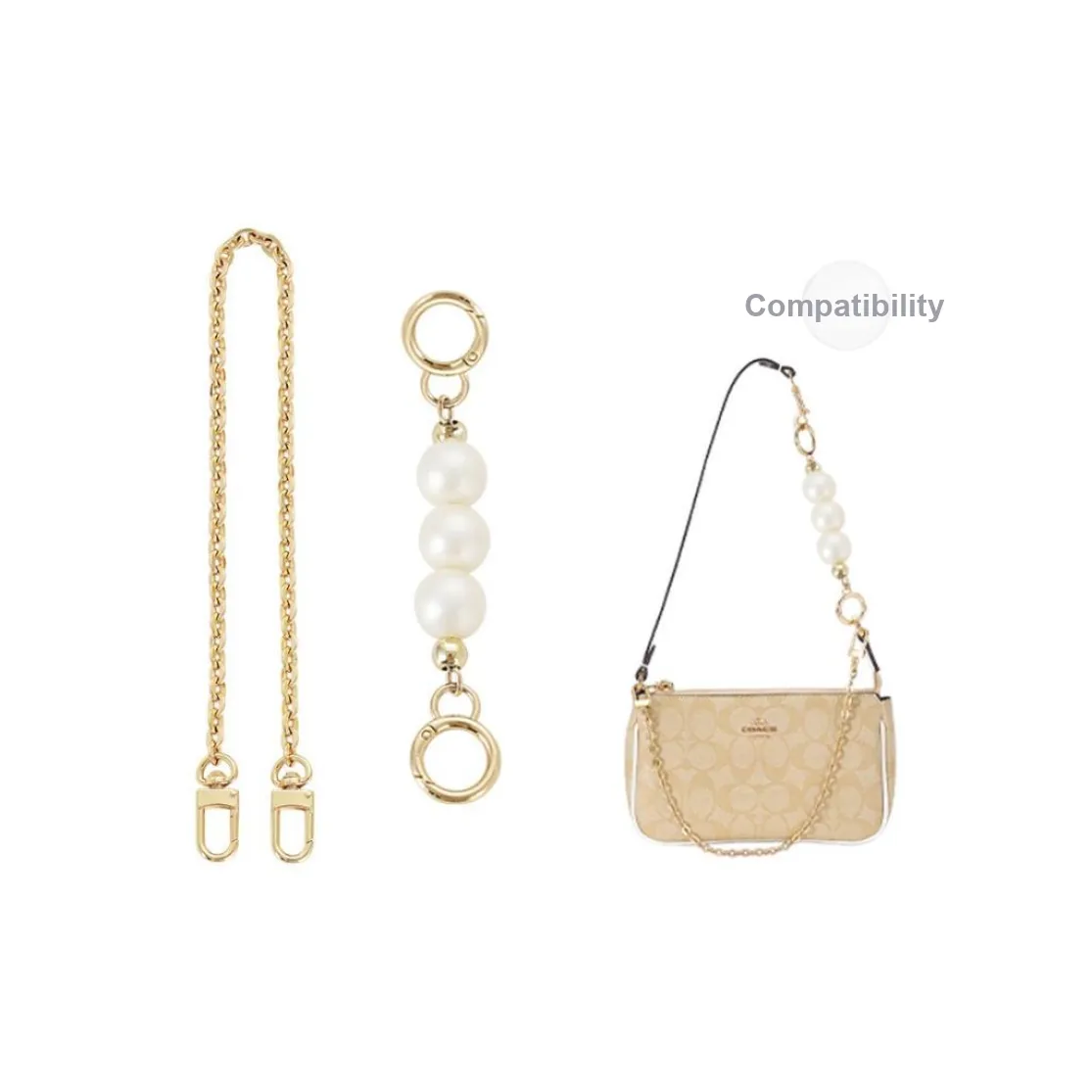 Lan Bao Fan Metal, Alloy Bag Decorative Chain Accessories+Pearl Extender Chain Gold tone