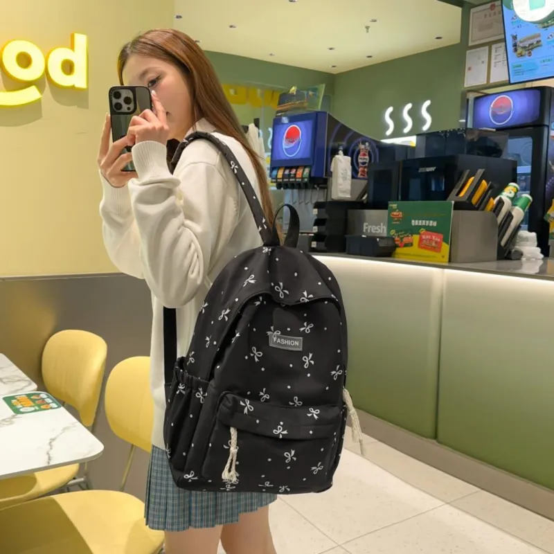 AIBAG Nylon Backpack Women's White Red Floral/White Blue Floral/White Black Floral/Black Purple-15