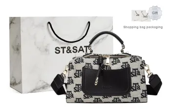 ST&SAT Fabric With Synthetic Leather Boston Bag One Shoulder Handbags Medium Size Women's Black