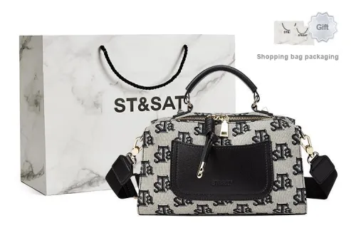 ST&SAT Fabric With Synthetic Leather Boston Bag One Shoulder Handbags Medium Size Women's Black