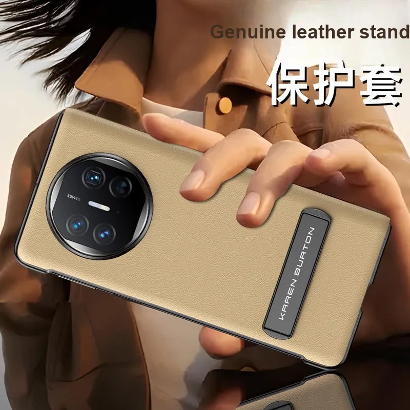 KAREN BURTON Genuine Leather Material Fully Enclosed Flap Impact Resistant Protective Case Huawei Mate X5/X3-4