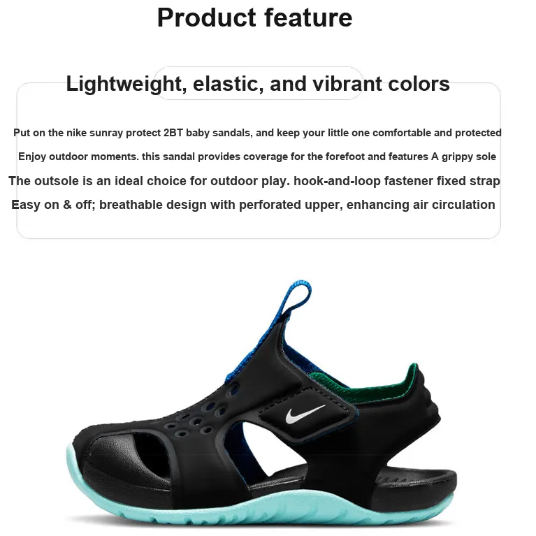 Nike Sunray Protect 2 BT Breathable Low Top Toddler Shoes Black Green Infant And Toddler-1