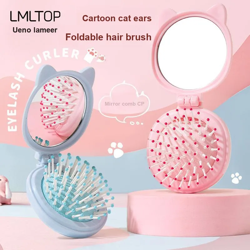LMLTOP Cartoon Small And Portable Folding Mirror Comb Fluffing Up-1