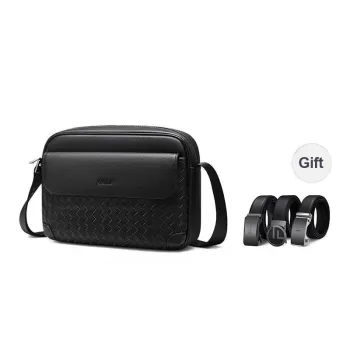GOLF Cow Leather With Synthetic Leather One Shoulder Top Grain Cow Leather Crossbody Bag Medium Size Men's Black