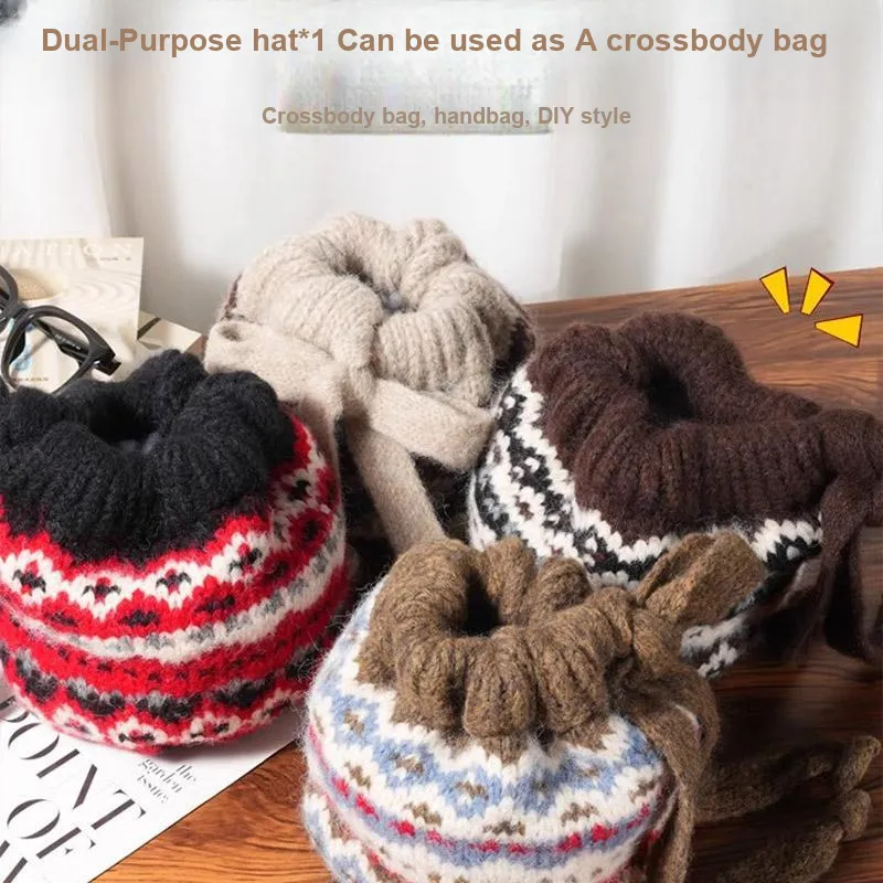 Specialoutlook Fall And Winter Balenciaga Hat Bag Dual Use Warm Face Friendly Small Plush Pile Hat Beanies Unisex-2