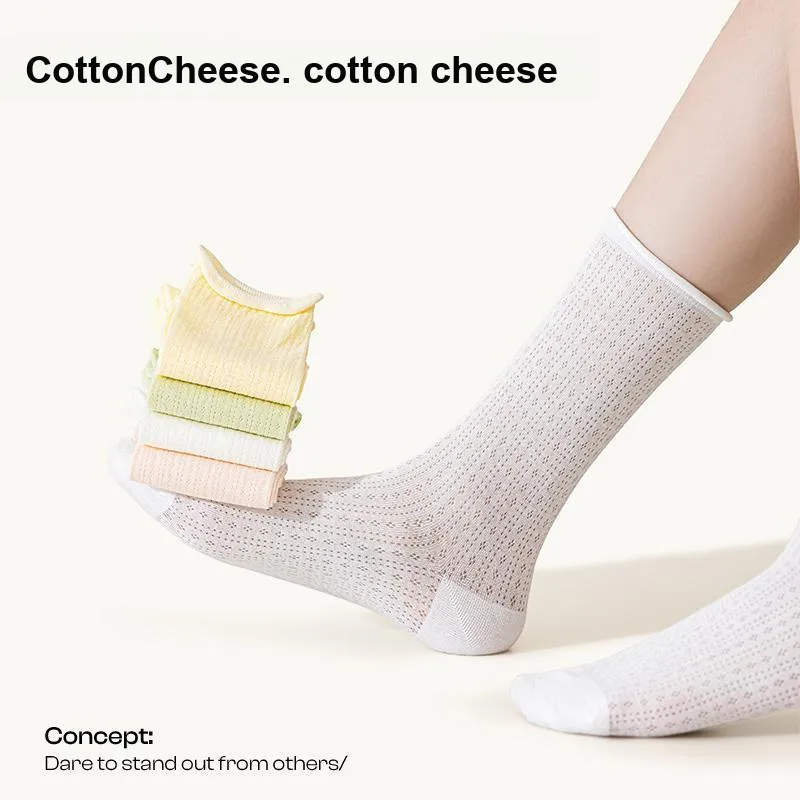 COTTON CHEESE Mid Calf Socks Women's 5 Pack-1