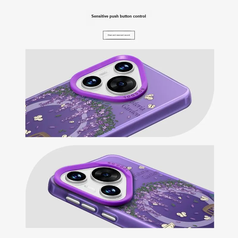 Marsfield Acrylic Material Soft Edge Magnetic Phone Case Purple Garden Myersphill Compatibility Huawei P70/60/50/40PRO-3