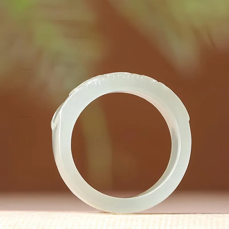 MY WORLD BEGINS AND ENDS WITH YOU Hetian Jade Rings Pale Greenish White Jade Unisex-2