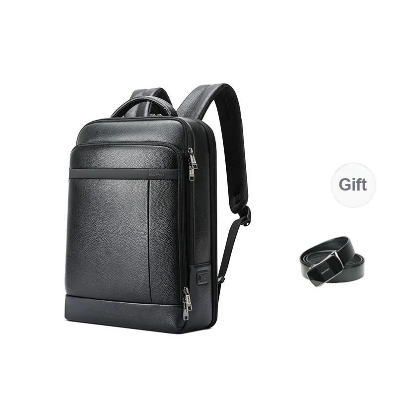 BOPAI Top Grain Cow Leather Backpacks Backpack Laptop Bags Regular Men's Black-0