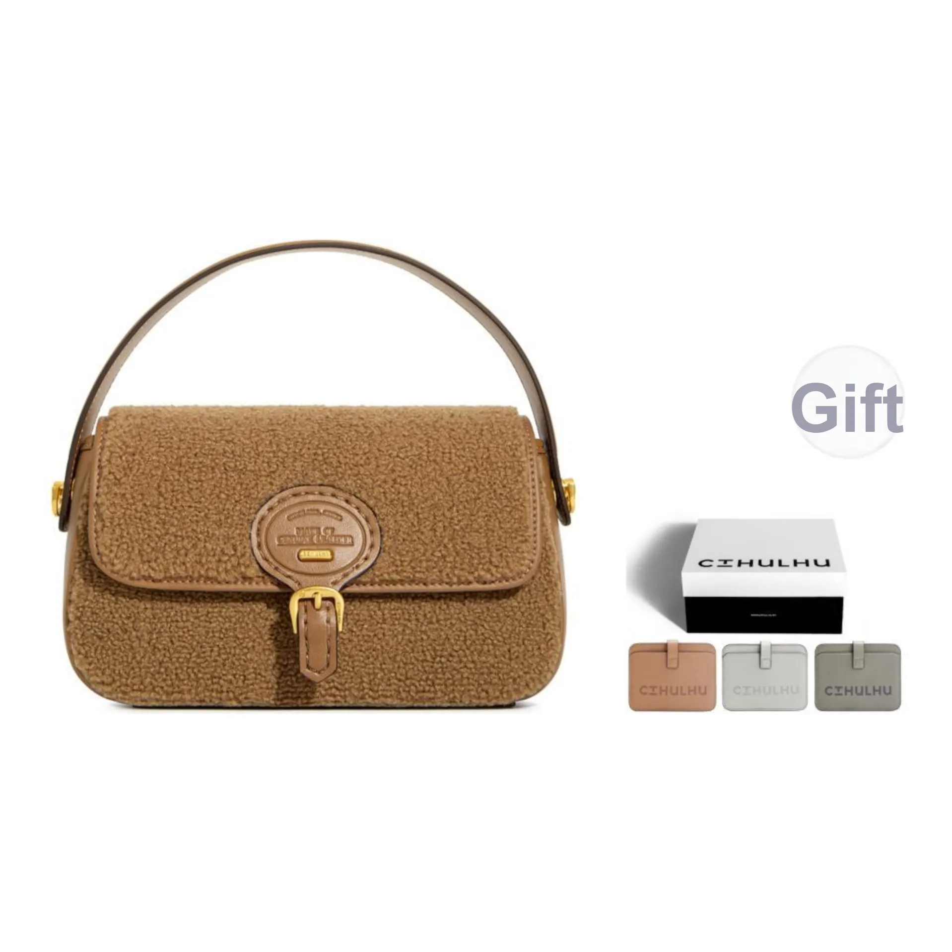 Cthulhu Cow Leather Vintage Style Baguette Bag Crossbody One Shoulder Handbag Small Size Women's Brown