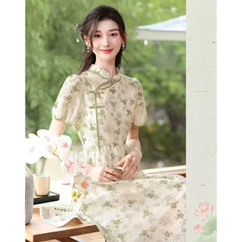 Like The Age Of Water Summer Short Sleeved Dress Slim Fit Women's Green