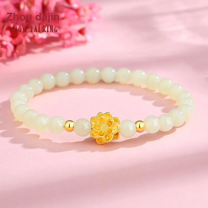 CHOW TAI KING Hetian Jade Bracelets Pale Greenish White Jade Women's-2