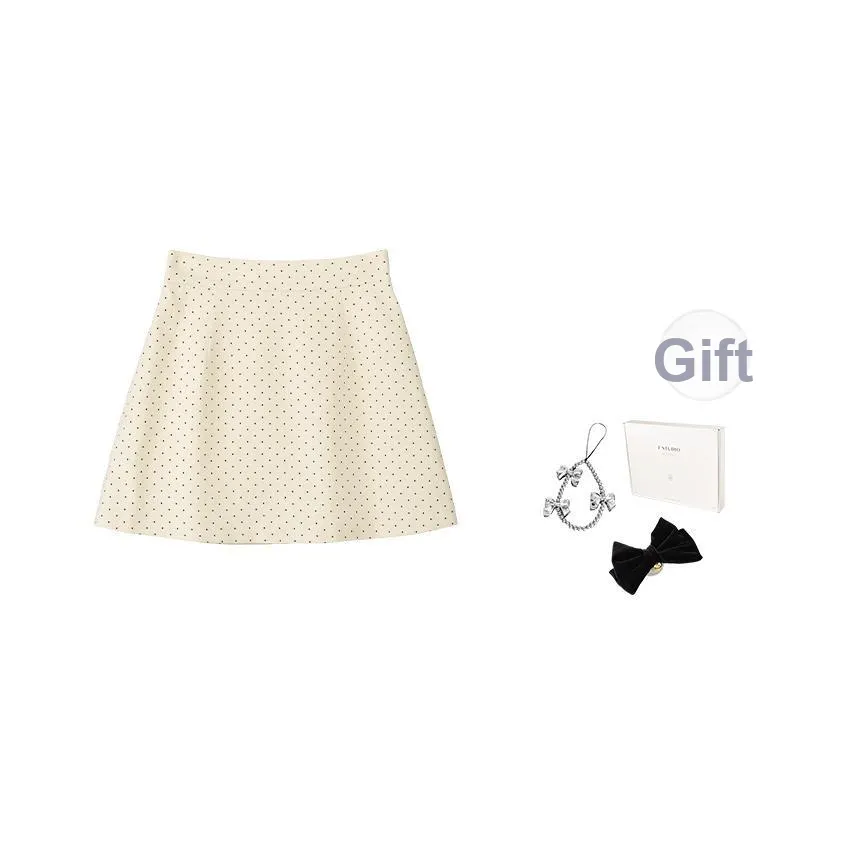 Fstudio Early AUTUMN Корейский стиль Маленький Балет Гороховый узор Возраст Уменьшающий A Линия 100% хлопок Повседневные короткие юбки Женские